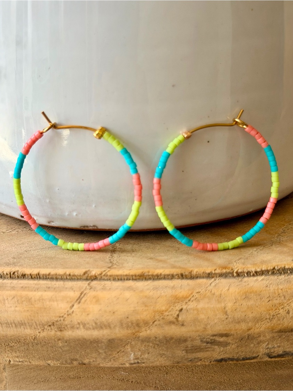 Pink Turquoise Green Hoop Earrings